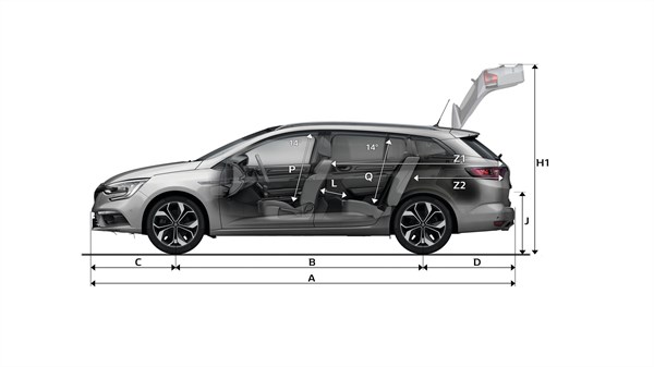 Renault MEGANE Estate -  Vue de profil avec dimensions